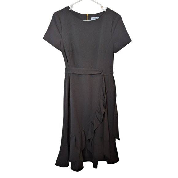 Calvin Klein Dresses & Skirts - Calvin Klein | NWOT Size 8 Dress Black Flutter Skirt Short Sleeve Office Work
